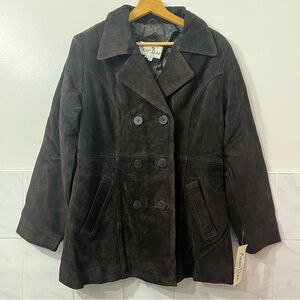 Vintage Albert Duke Brown Heavy Suede Peacoat Jacket Women M/L Classic Preppy